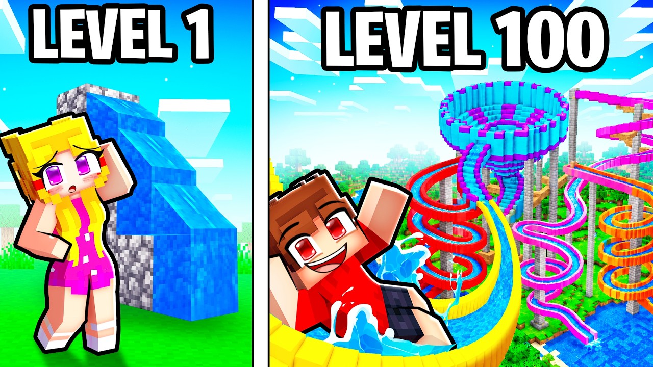 LEVEL 1 vs. LEVEL 100 WATERPARK! (Minecraft)