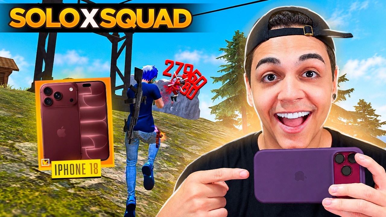 SOLO VS SQUAD NO NOVO IPHONE 18 PRO MAX!! FREE FIRE MOBILE