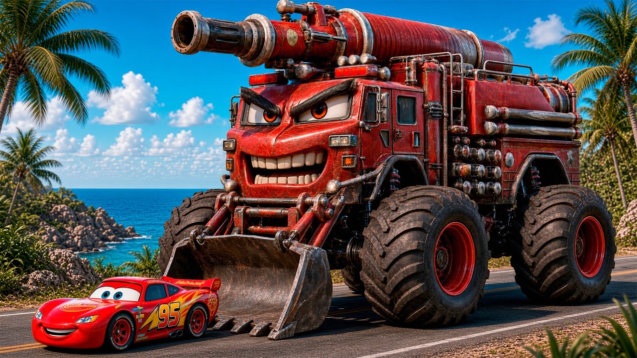 Epic Escape Lightning McQueen from FLAME CANNON RAMP CONSTRUCTION MONSTER TRUCK in BeamNG.drive