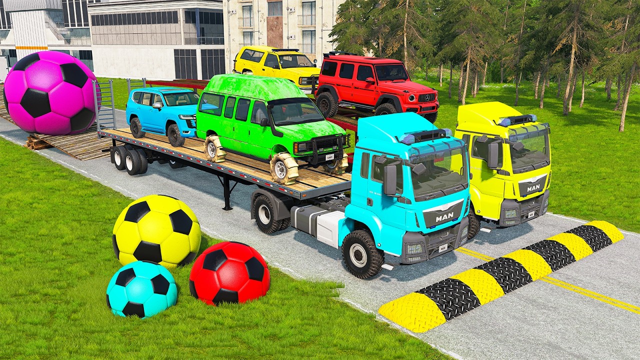 Flatbed Truck McQueen Transportation with Truck Pothole vs Car #7 BeamNG Drive