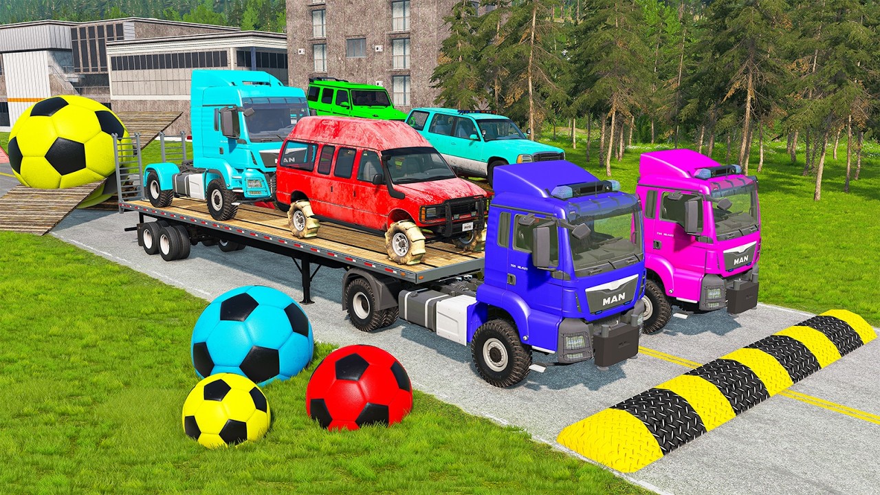 Flatbed Truck McQueen Transportation with Truck Pothole vs Car #6 BeamNG Drive