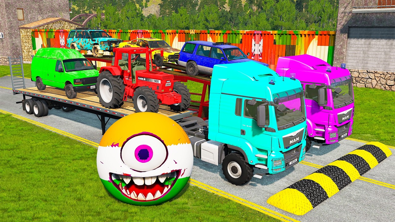 Flatbed Truck McQueen Transportation with Truck Pothole vs Car # BeamNG Drive